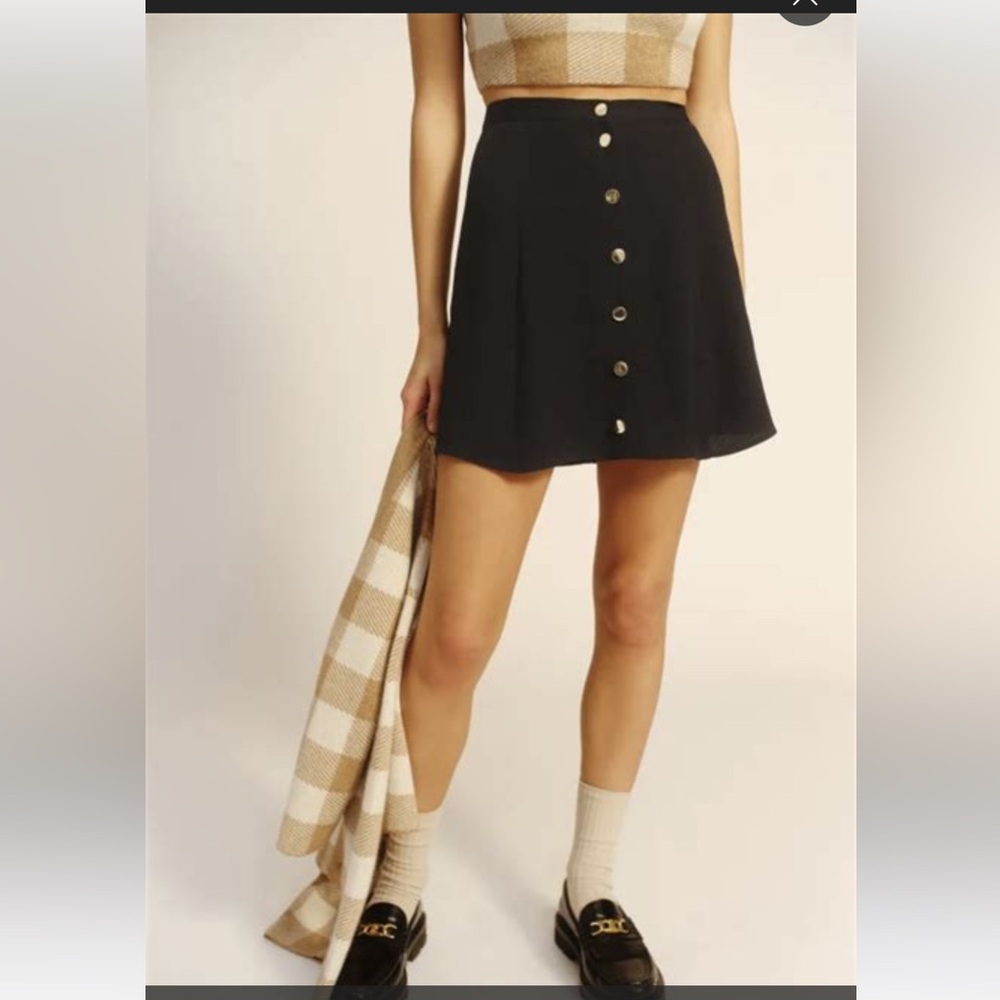 Reformation Black Skirt With Gold Buttons